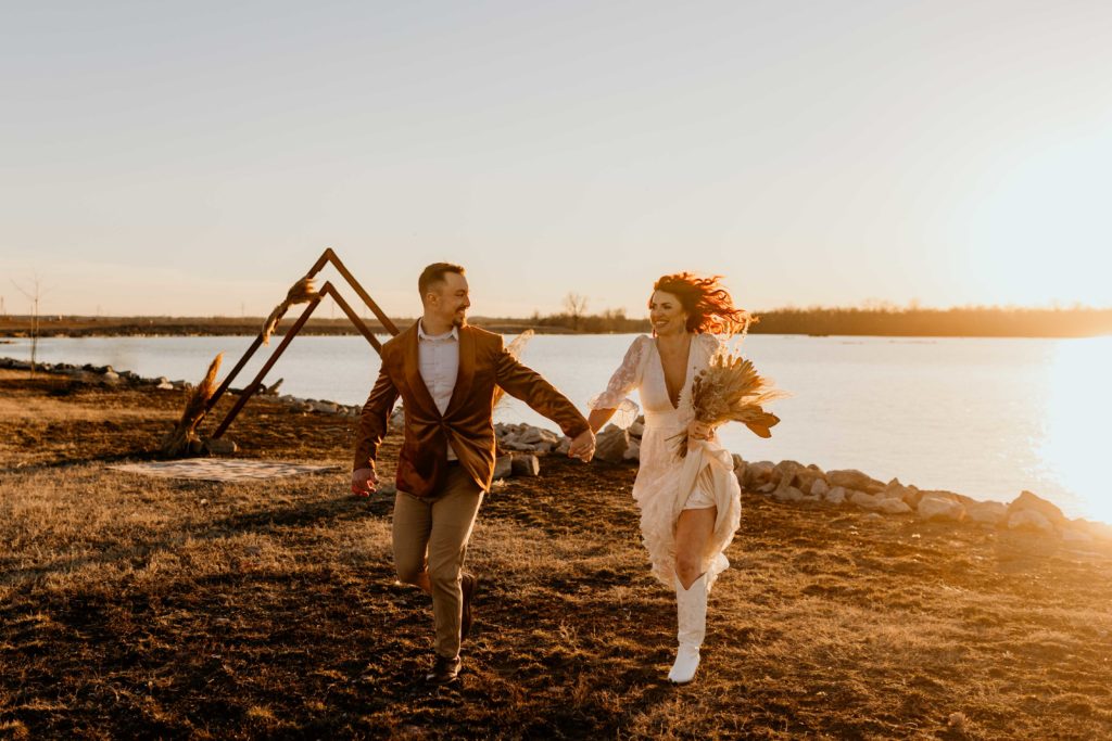 Bride and Groom running, Elopement Photography