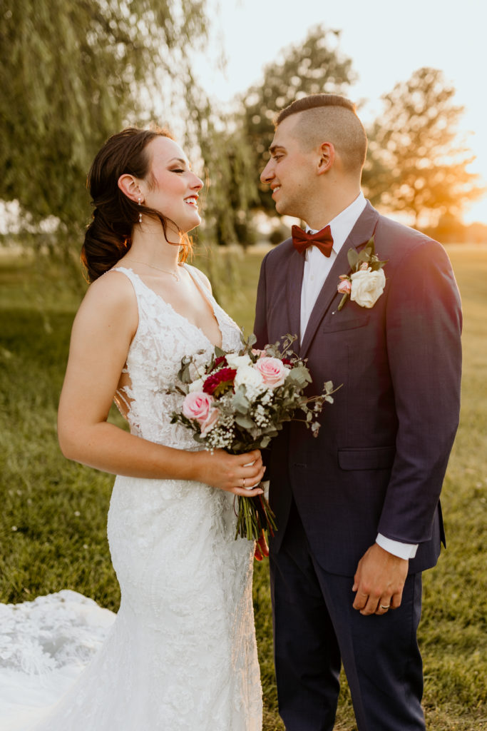 Bride and groom sunset portrait, Missouri wedding photographer