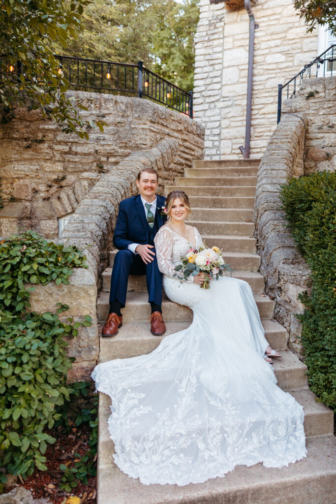 bride and groom embrace at The Inns at St. Albans