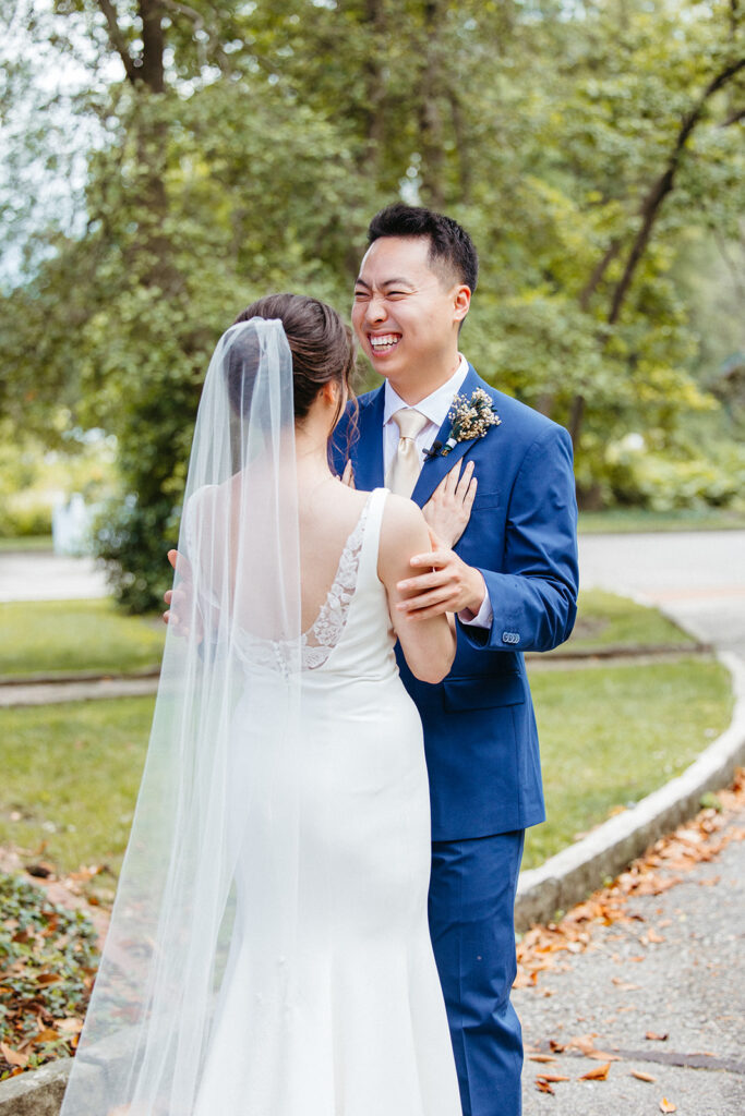 Bride and Groom first look Piper Palm House wedding Tower Grove St. Louis