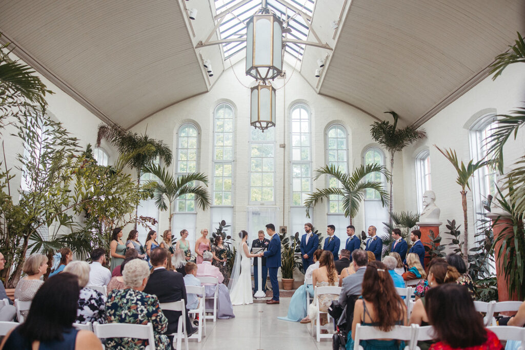 Bride and Groom wedding ceremony Piper Palm House wedding Tower Grove St. Louis