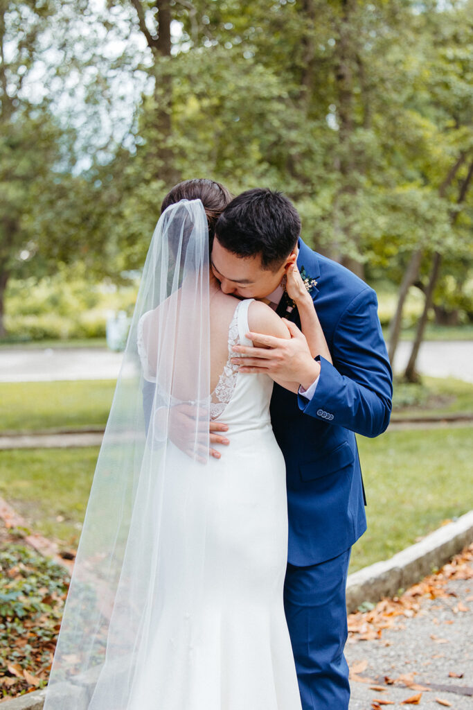 Bride and Groom first look Piper Palm House wedding Tower Grove St. Louis