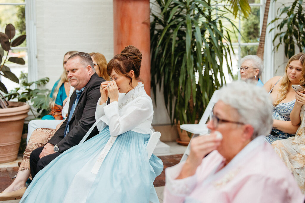 Mother crying Piper Palm House wedding Tower Grove St. Louis