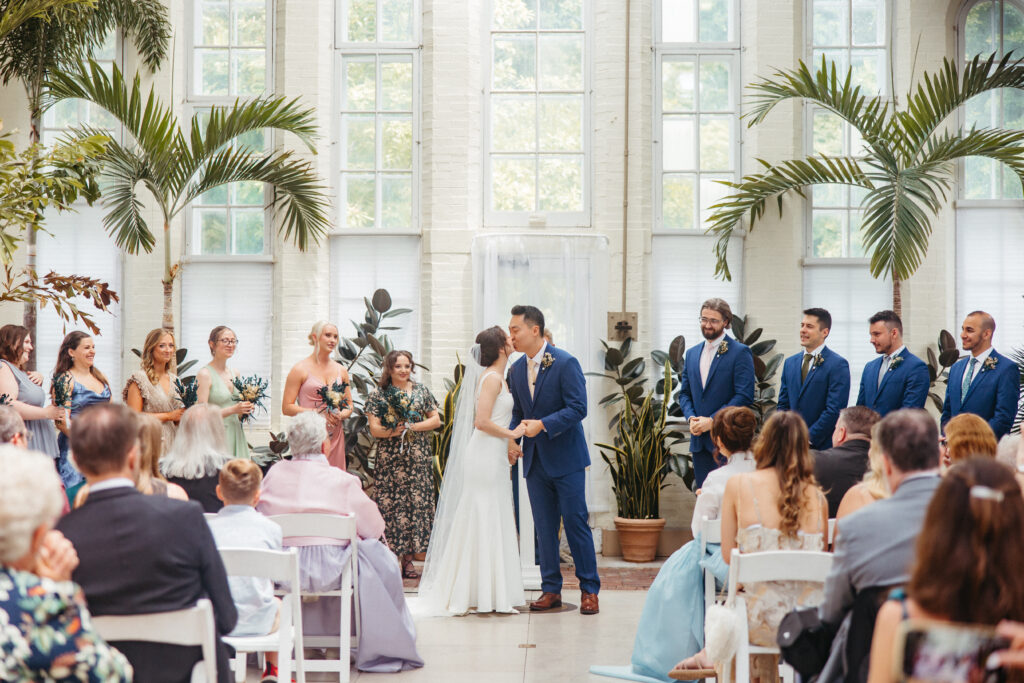 Bride and Groom wedding ceremony Piper Palm House wedding Tower Grove St. Louis