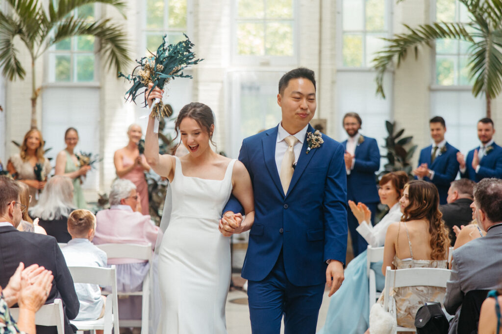 Bride and Groom wedding ceremony Piper Palm House wedding Tower Grove St. Louis