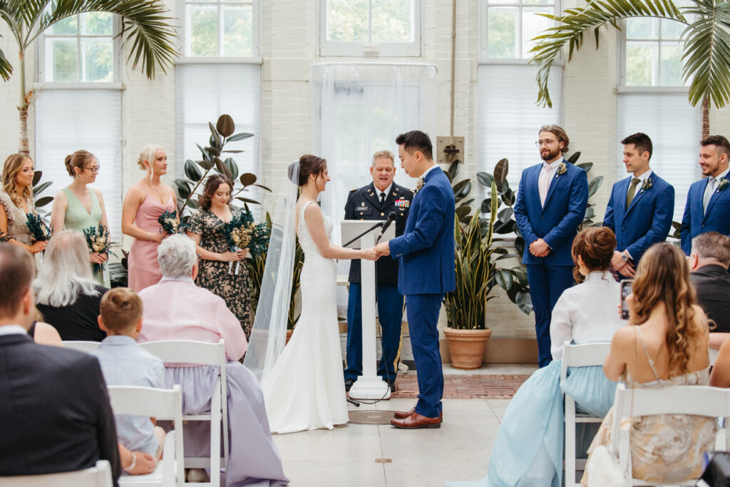 Bride and Groom wedding ceremony Piper Palm House wedding Tower Grove St. Louis