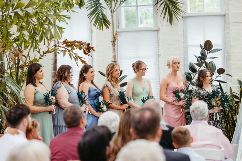 bridesmaids wedding ceremony Piper Palm House wedding Tower Grove St. Louis