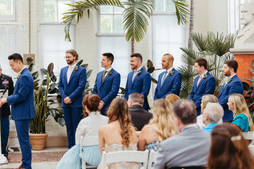 groomsman wedding ceremony Piper Palm House wedding Tower Grove St. Louis