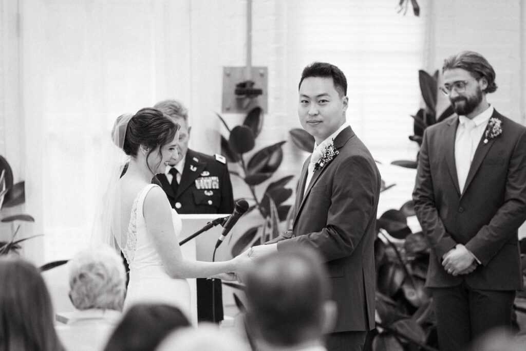 Bride and Groom wedding ceremony Piper Palm House wedding Tower Grove St. Louis