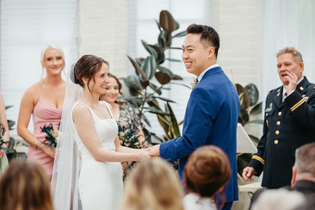 Bride and Groom wedding ceremony Piper Palm House wedding Tower Grove St. Louis