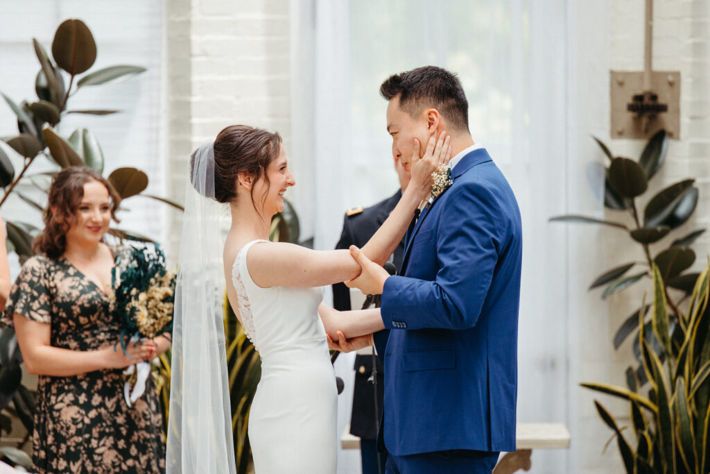 Bride and Groom wedding ceremony Piper Palm House wedding Tower Grove St. Louis