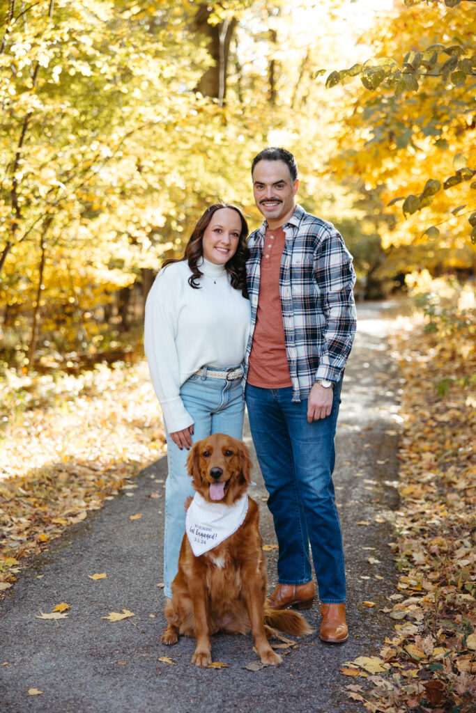 St. Louis wedding photographer with engaged couple at SIUE Gardens