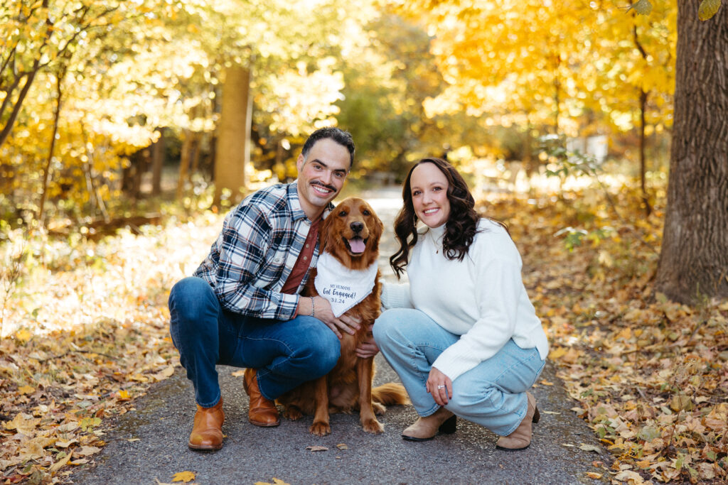 St. Louis wedding photographer with engaged couple at SIUE Gardens