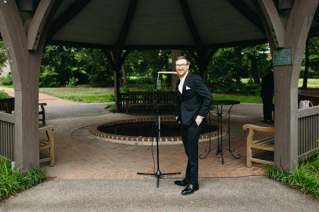Missouri Botanical Garden Wedding groom standing at alter