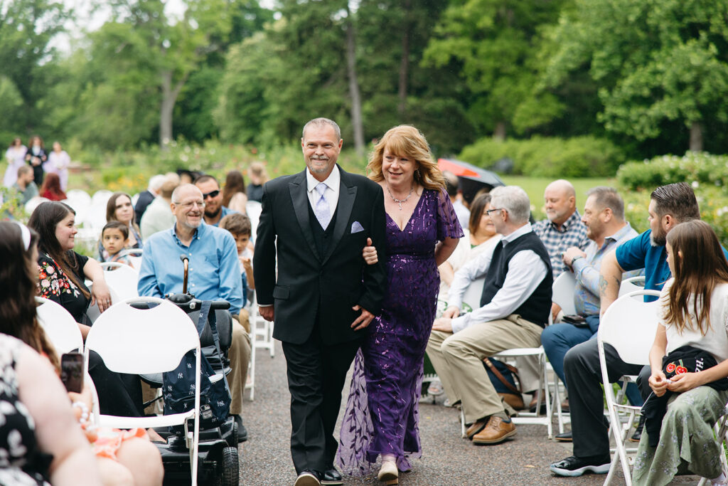 Missouri Botanical Garden Wedding parents walking down the aisle